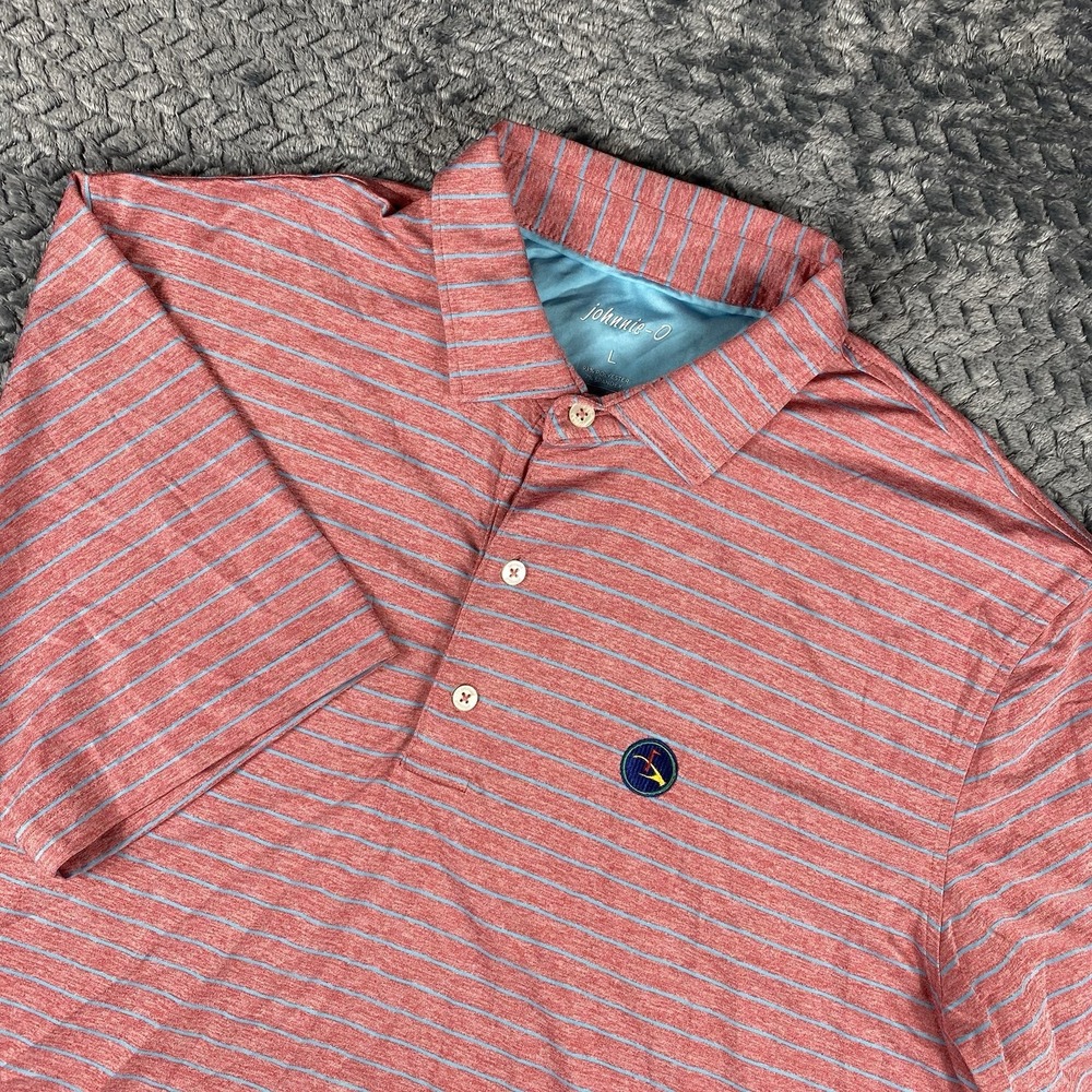 Johnnie O Golf Polo Shirt Mens Size Large Performance Striped Red Blue